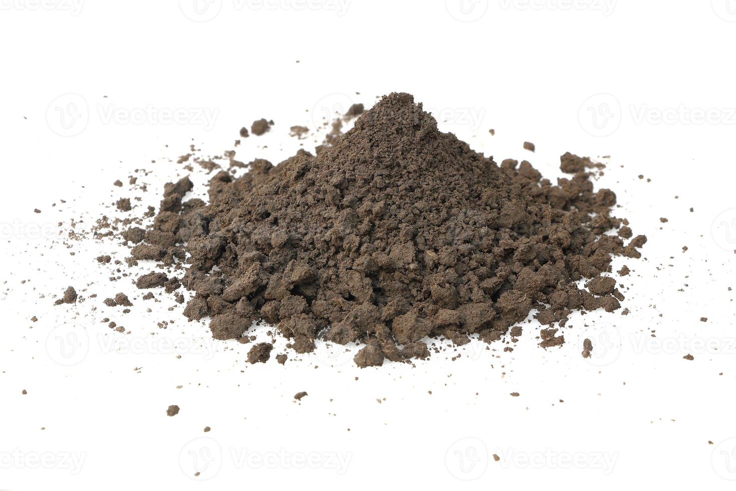 dry dark soil isolated on white. photo