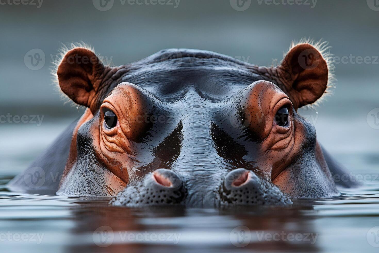 Majestic hippopotamus emerging from water surface photo