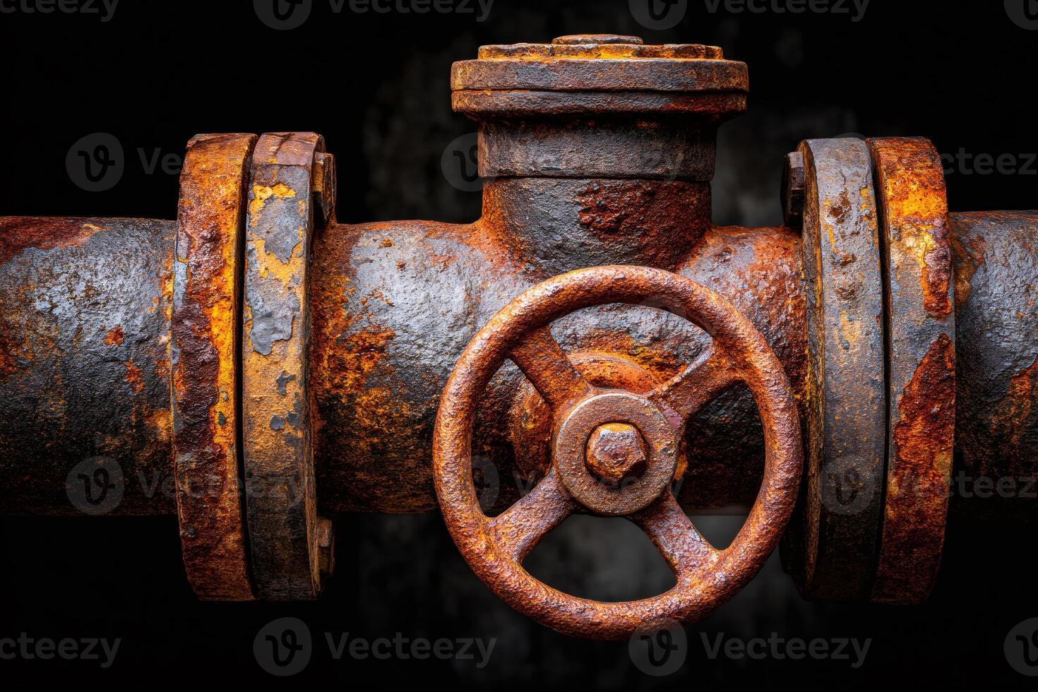 Rusty valve controlling flow in industrial pipe photo