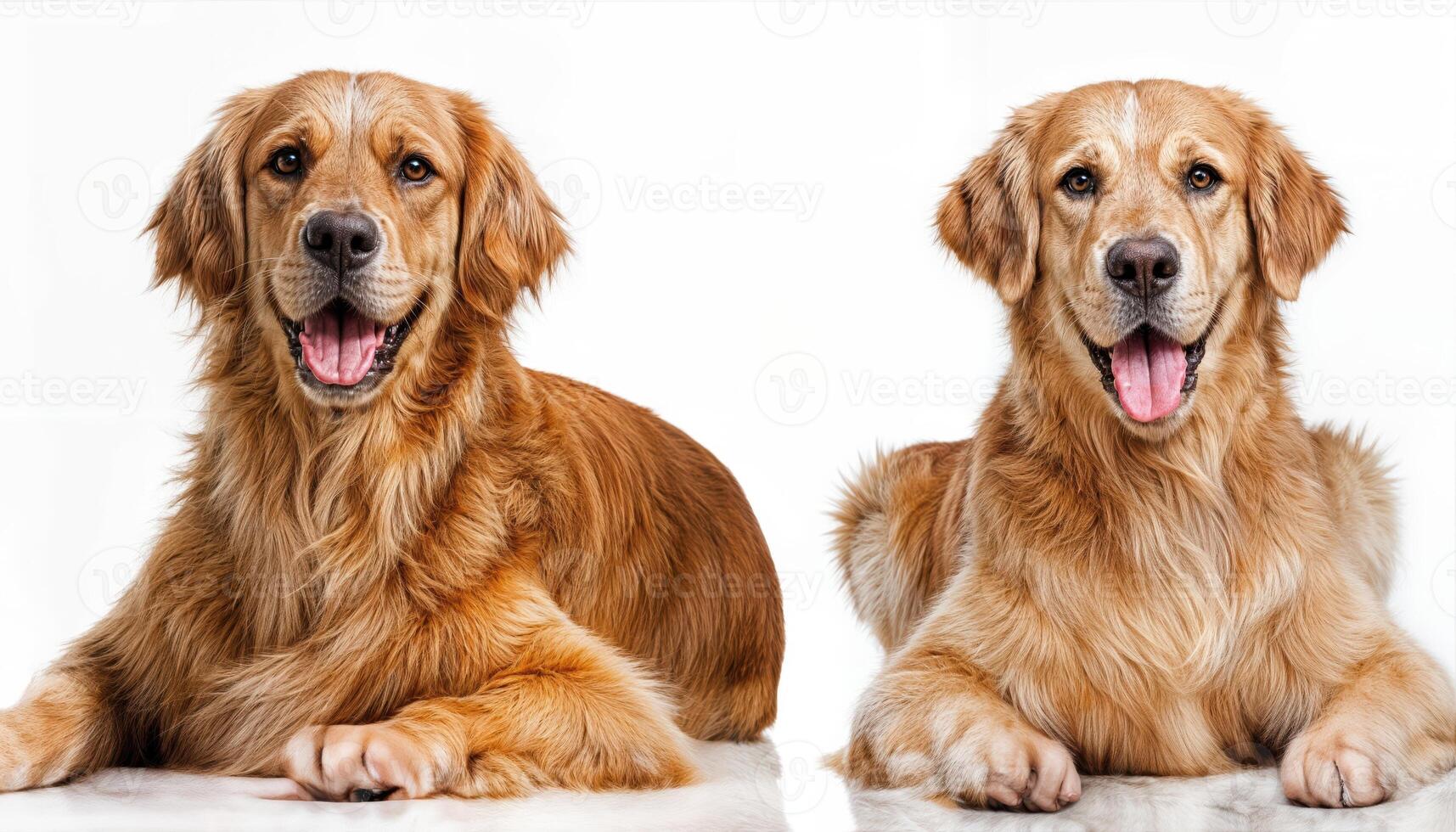 Delightful Portrait of a Content Golden Retriever Collection against a White Background, Capturing the Joy and Playfulness of Mans Best Friend. photo
