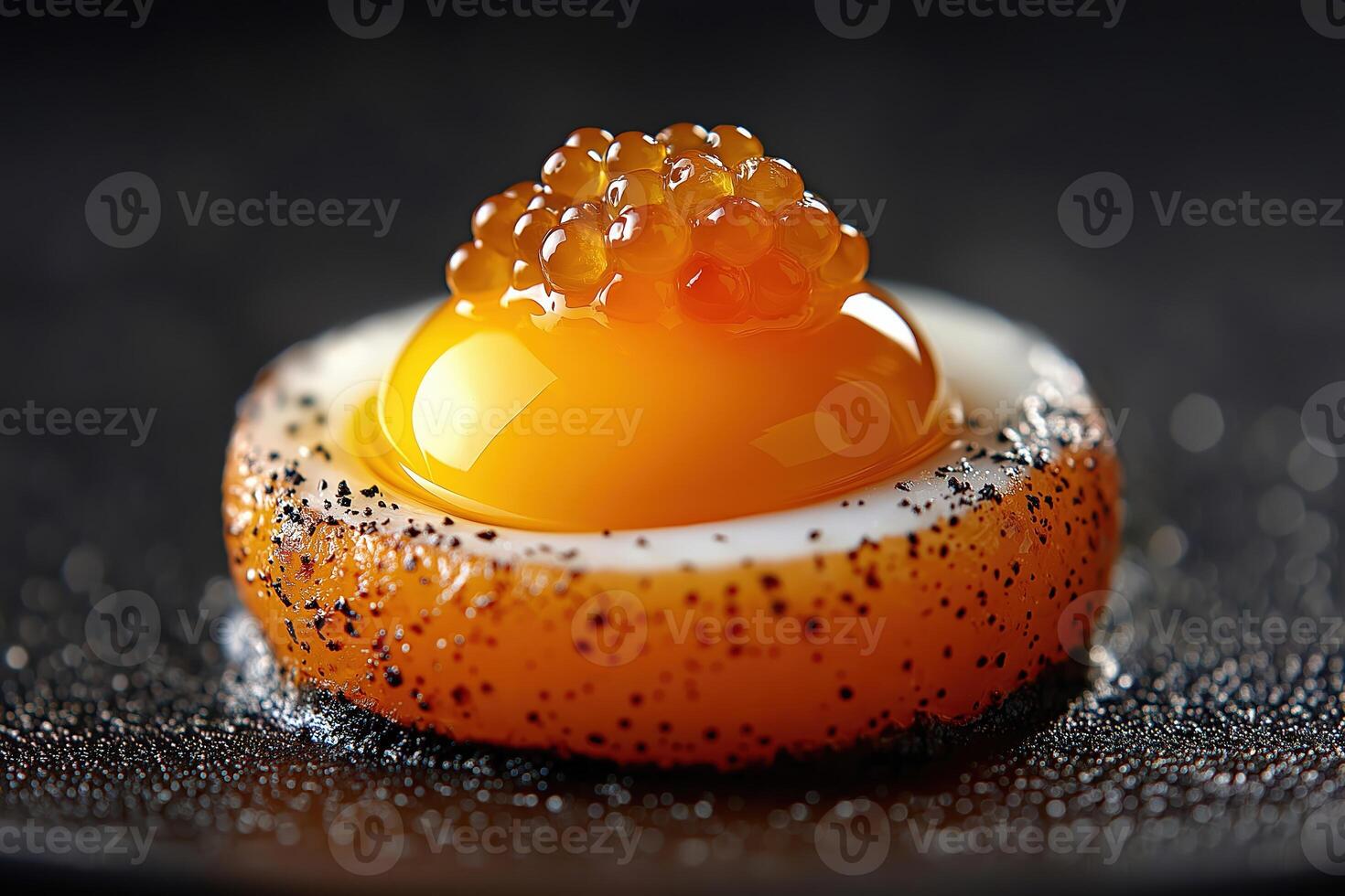 Gourmet egg yolk topped with exquisite caviar. A culinary masterpiece photo