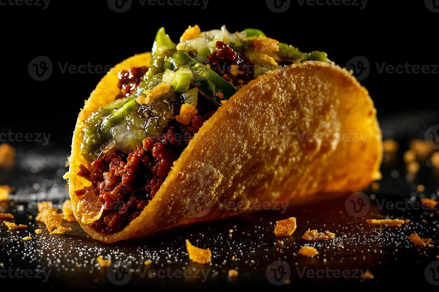 Juicy Beef Taco in Corn Tortilla with Cheddar in Realistic Detail photo