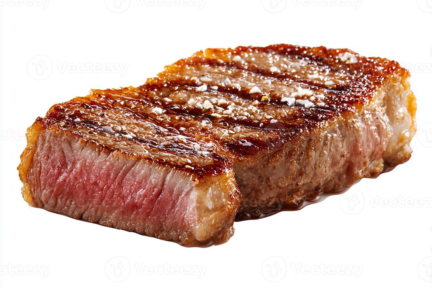 Realistic grilled Wagyu beef steak with crispy golden crust served on white plate photo