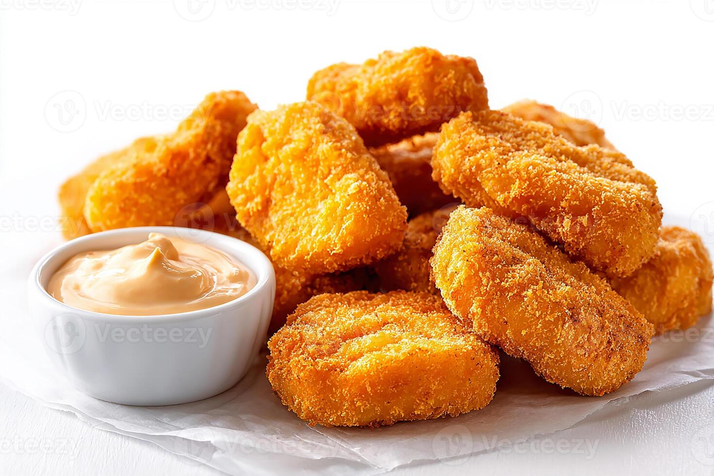 Tasty Chicken Nuggets with Sauce in a Studio Light White Background photo