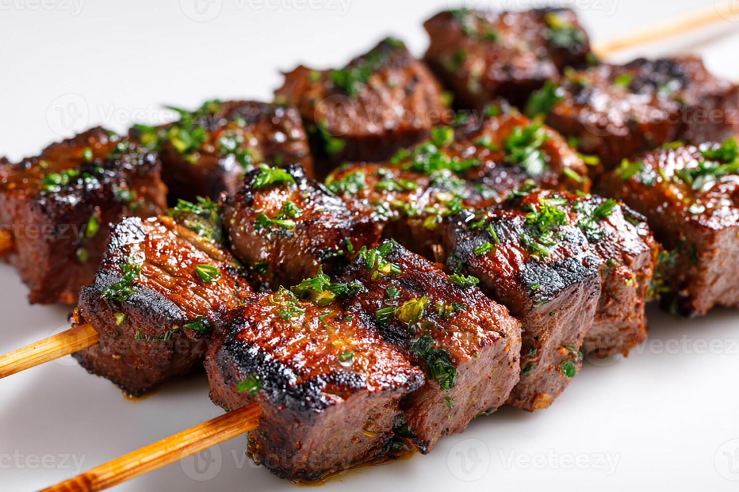 Delicious Mongolian beef skewers grilled to perfection with smoky char marks image photo