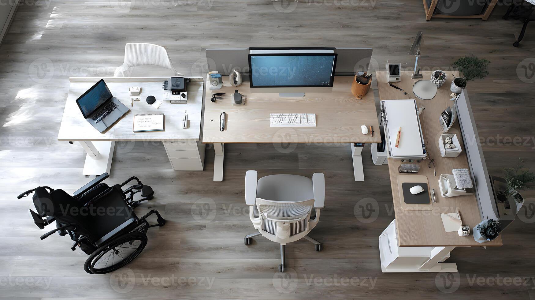 Modern Office Workspace with Computer Desk and Ergonomic Chair in Bright Natural Light photo