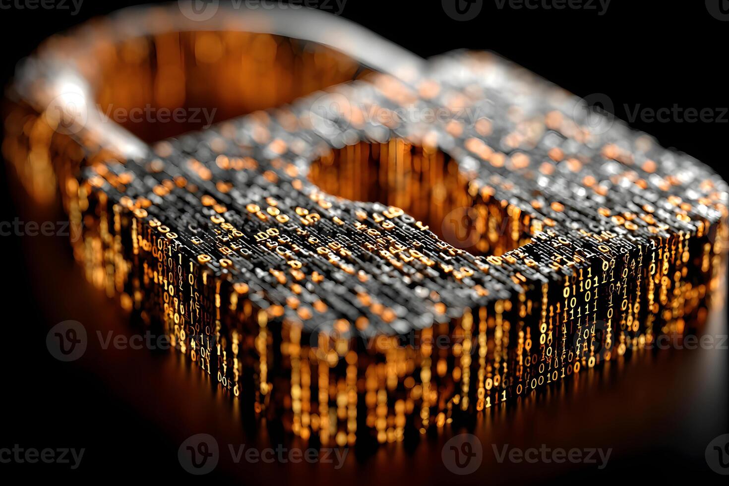 Digital Lock with Binary Code in Copper and Black Colors on Glossy Surface photo