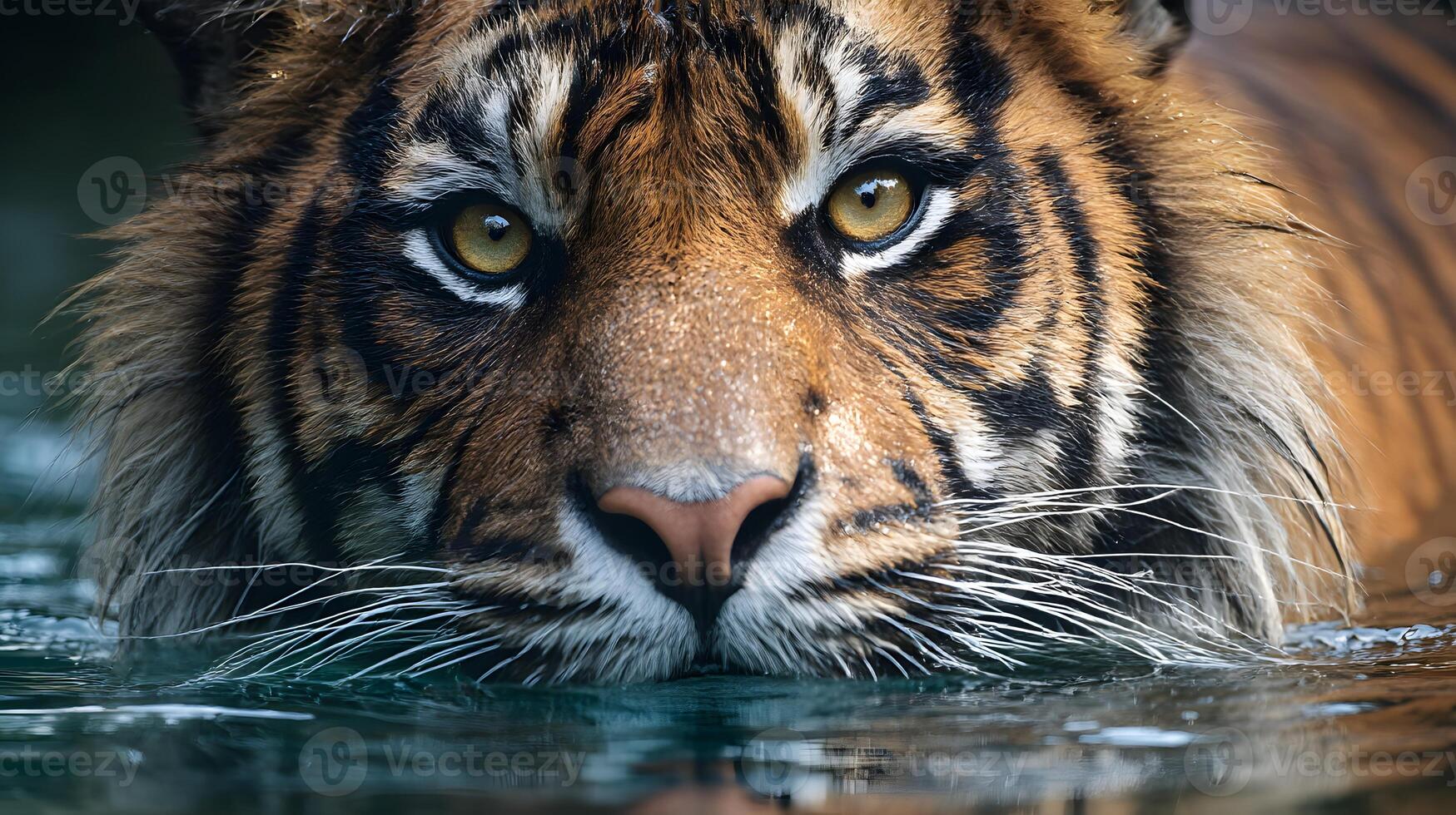 A tiger swimming in the water photo