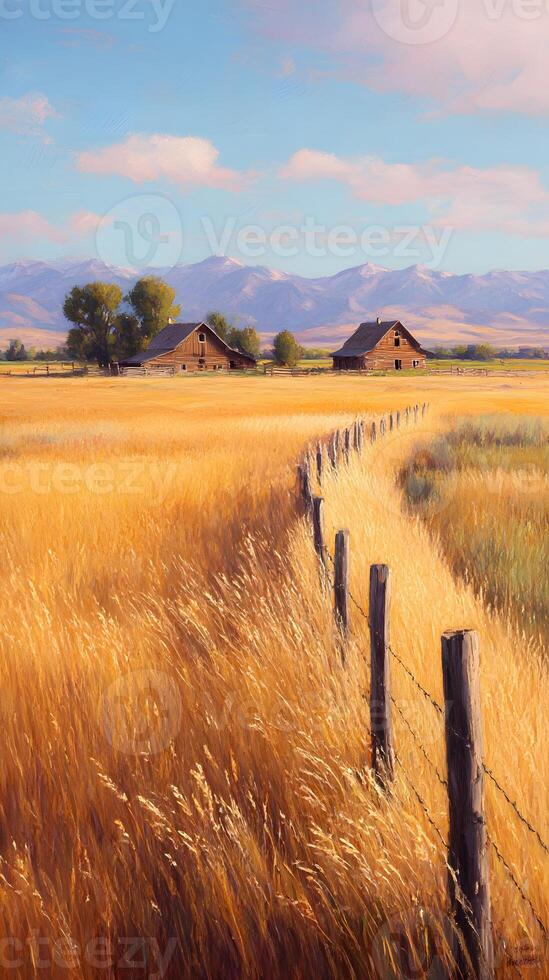 Golden Field and Distant Barn photo