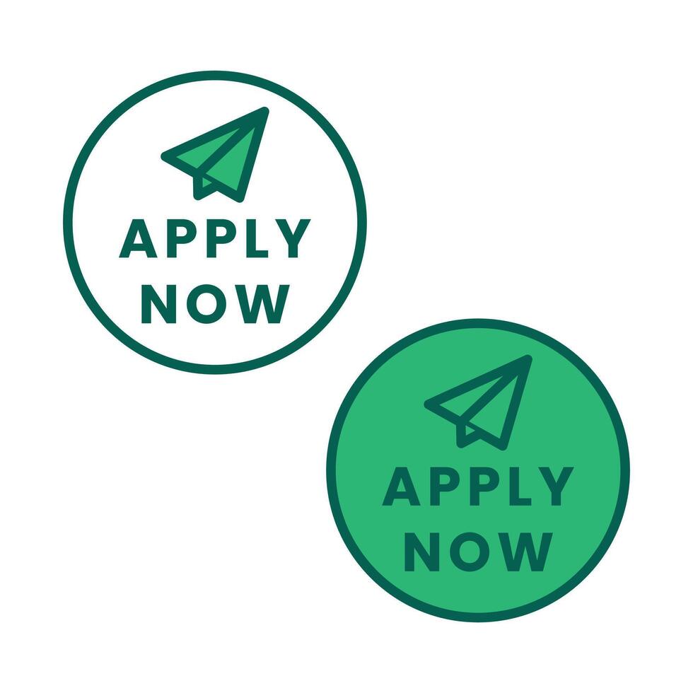 Two green circular buttons with paper airplane icon and apply now text vector