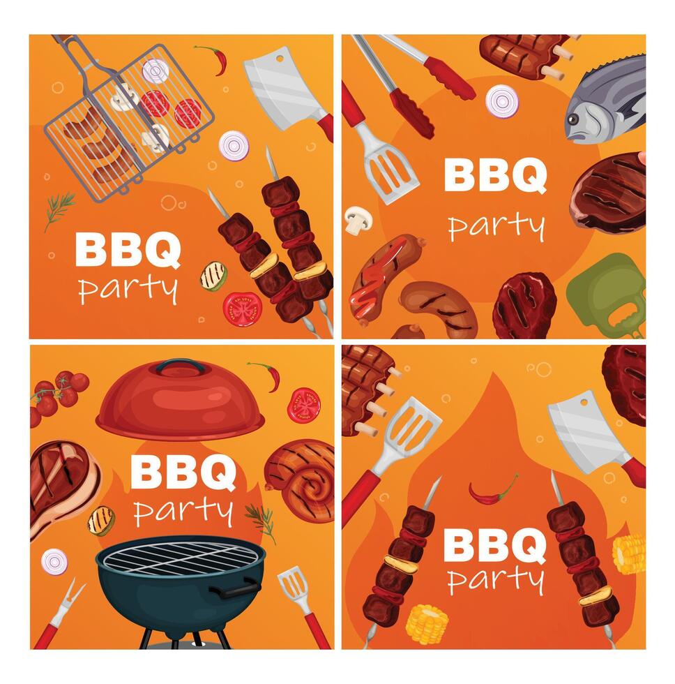 BBQ party with grilled food and utensils vector