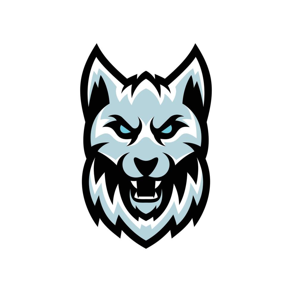 the head of a wolf is shown in a blue and white color vector