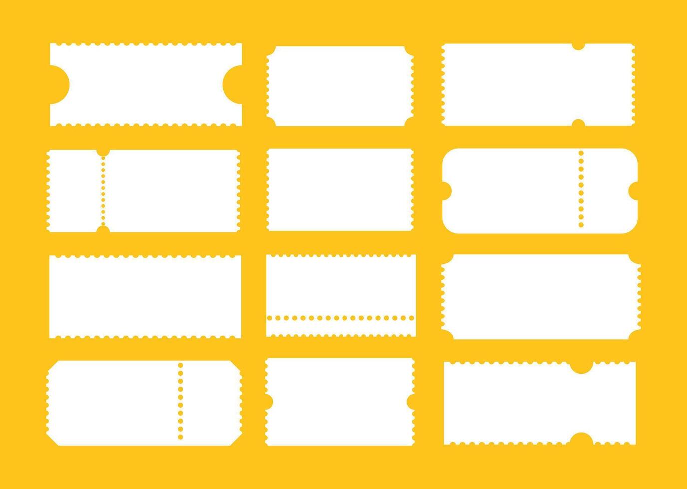 Ticket set. Admit one tickets. Vintage, retro ticket concert, festival event, movie theatre simple coupons. Empty minimal template. Printable, digital samples icons. Ticket patterns. Blank background. vector