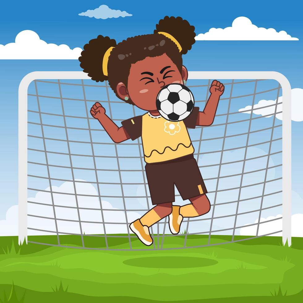 Girl celebrating a soccer goal vector