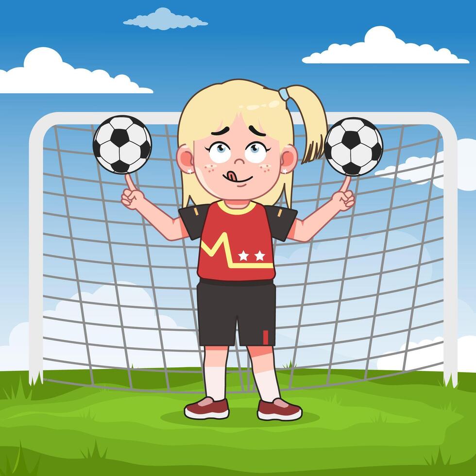 girl holding soccer balls vector