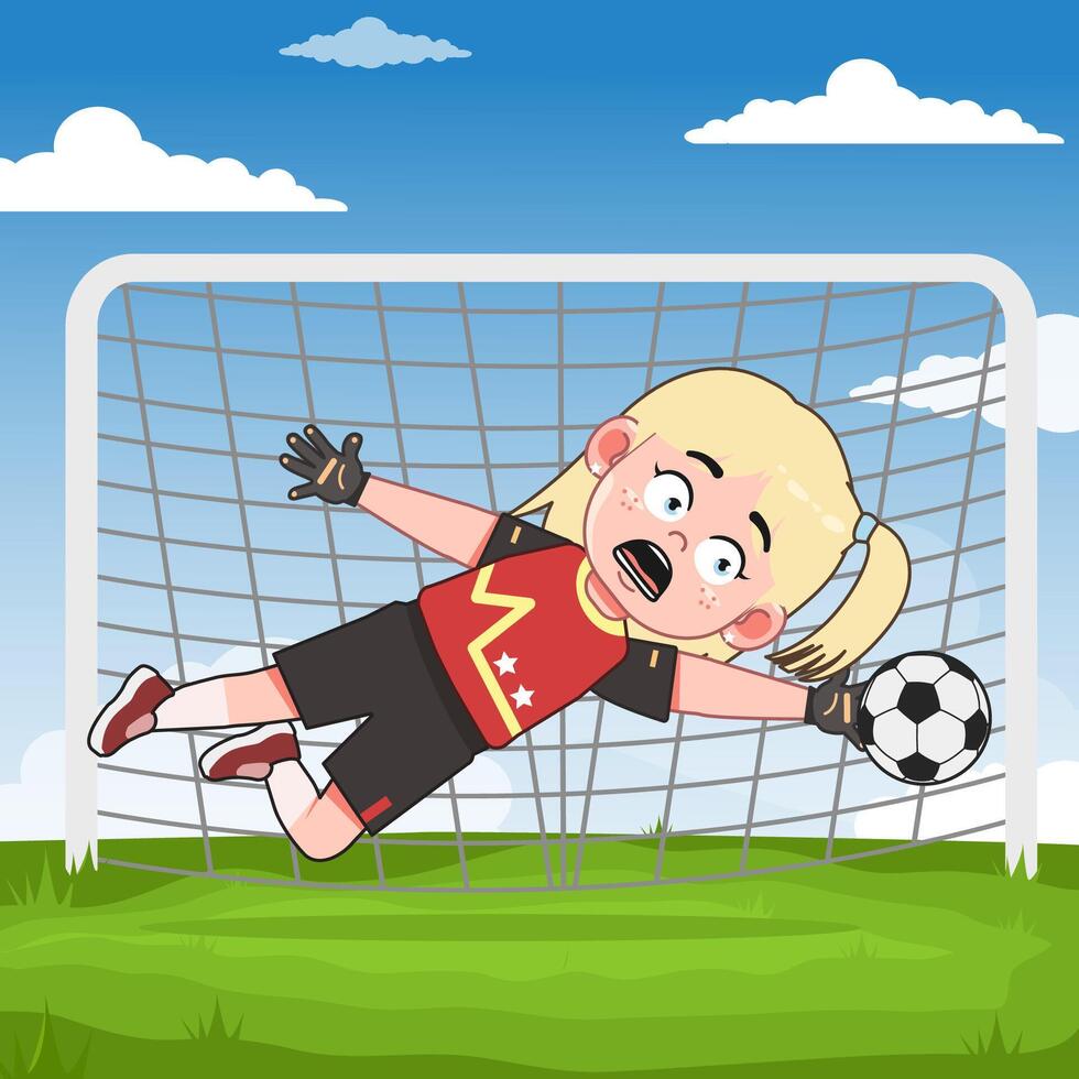 Cute Blonde Girl Character Playing Football Penalty vector