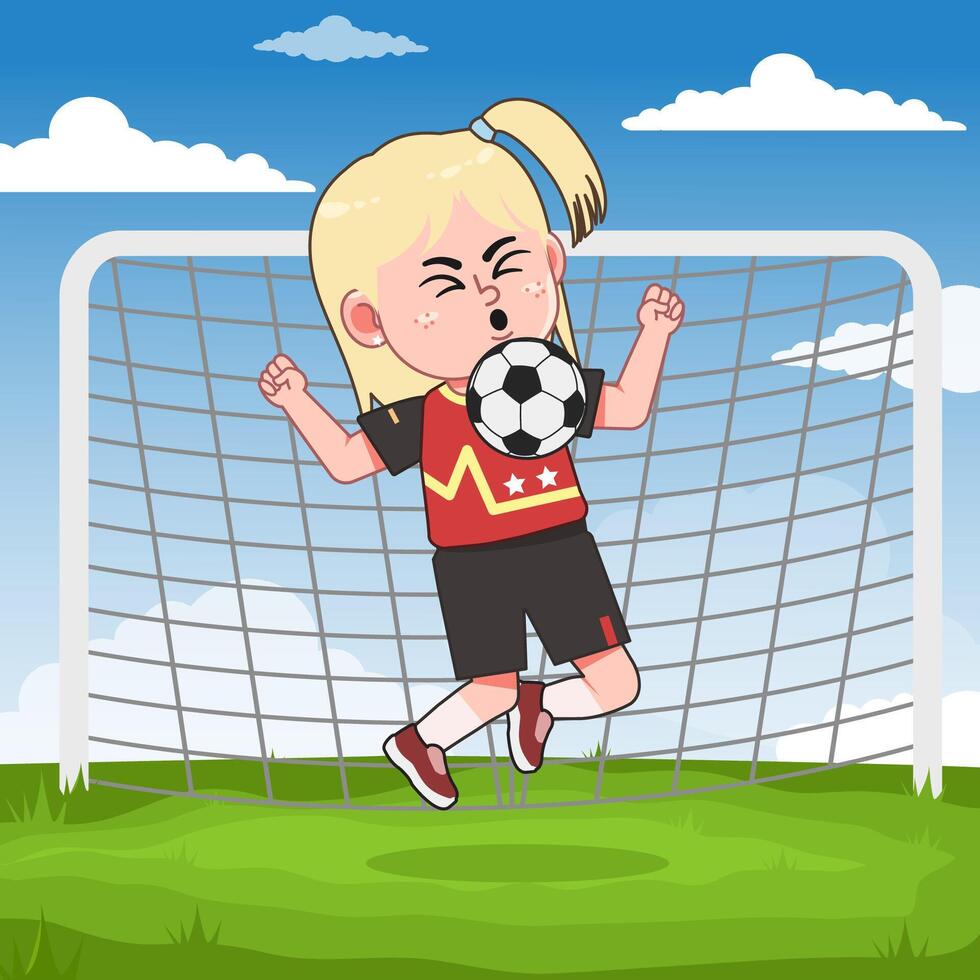 Cute Blonde Girl Character Playing Football Ball Control vector