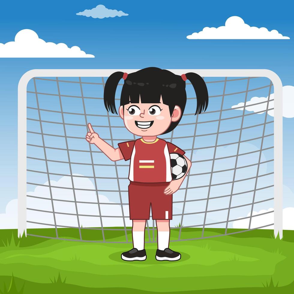 Girl with soccer ball and goal vector