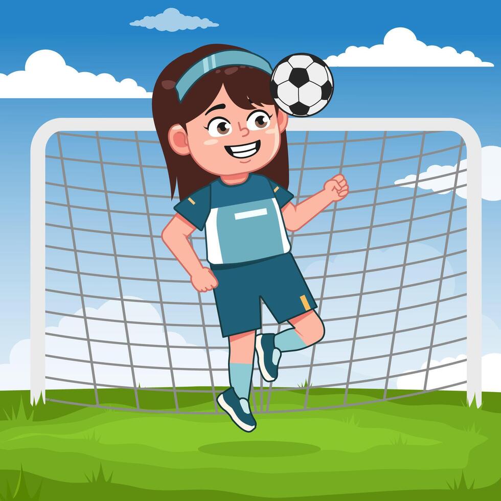 Cute Girl Cartoon Character Playing Football Header vector