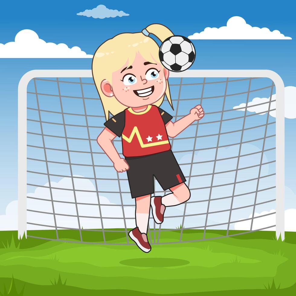 Blonde girl playing soccer at goal vector