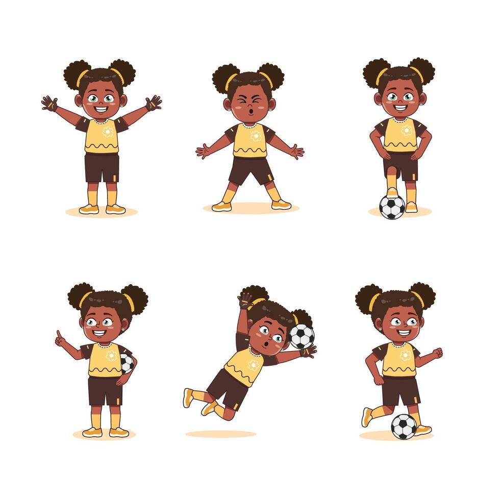 Cute African American Girl Character Playing Football collections vector