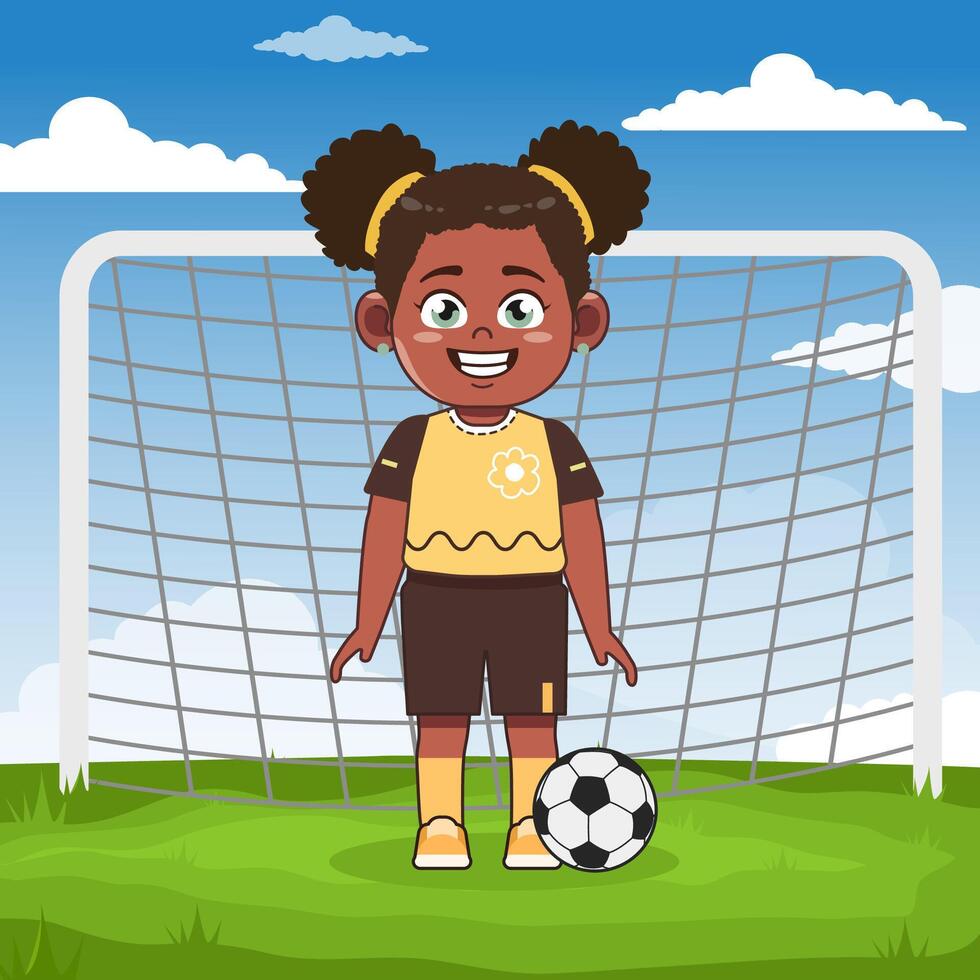 Girl in soccer goal with ball vector