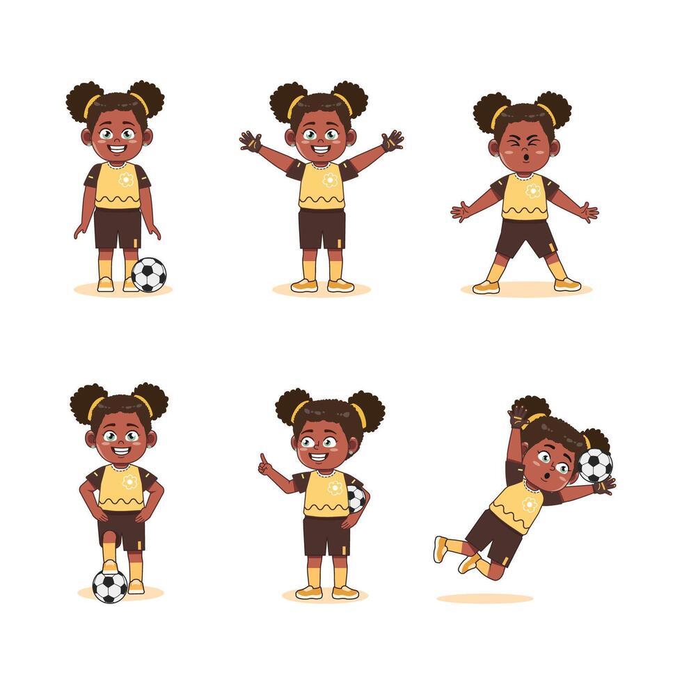Cute African American Girl Character Playing Football vector