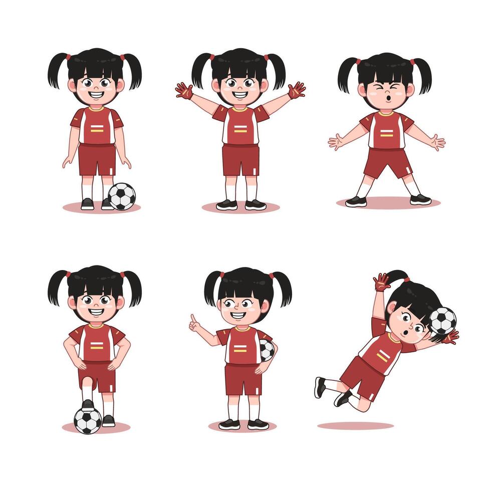Cute Chinese Girl Cartoon Character Playing Football vector