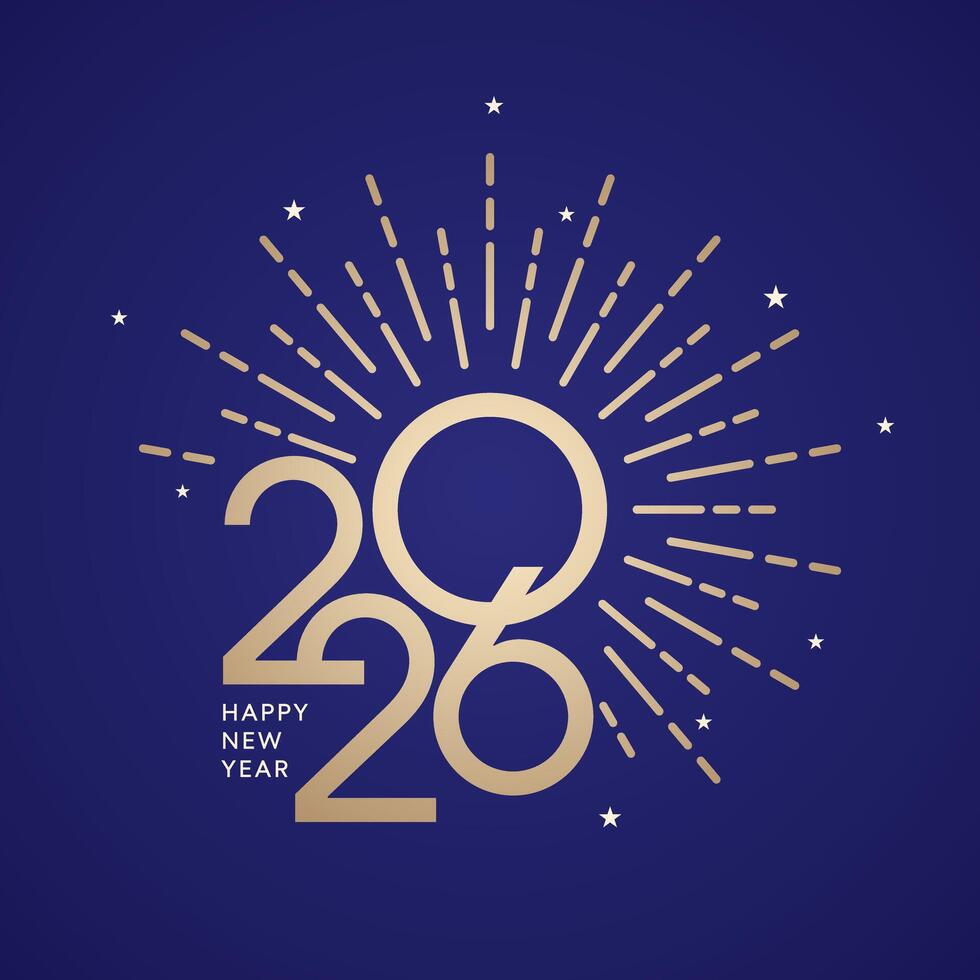 2026 gold fireworks and number, New Year card design vector