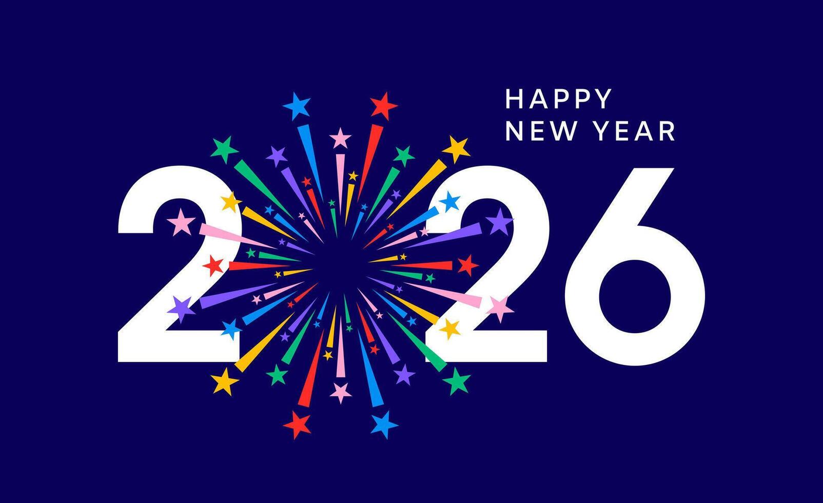 2026 fireworks number, colorful New Year greeting card vector