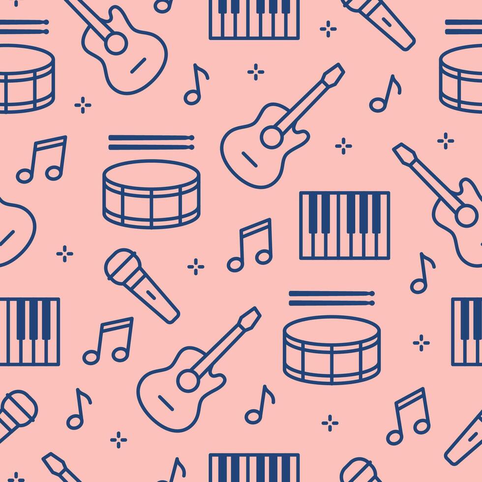 Seamless pattern with outline music instruments. Background for banner, poster, flyer, print vector