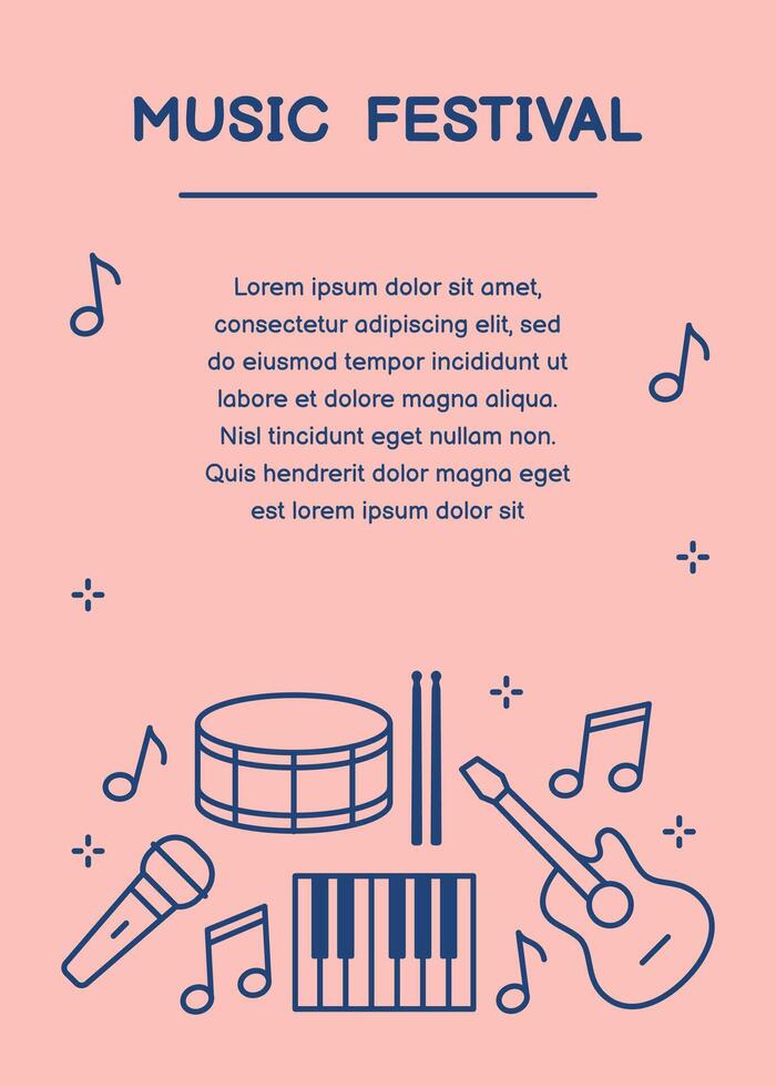 Music festival poster with outline elements. Template for banner, poster, flyer vector
