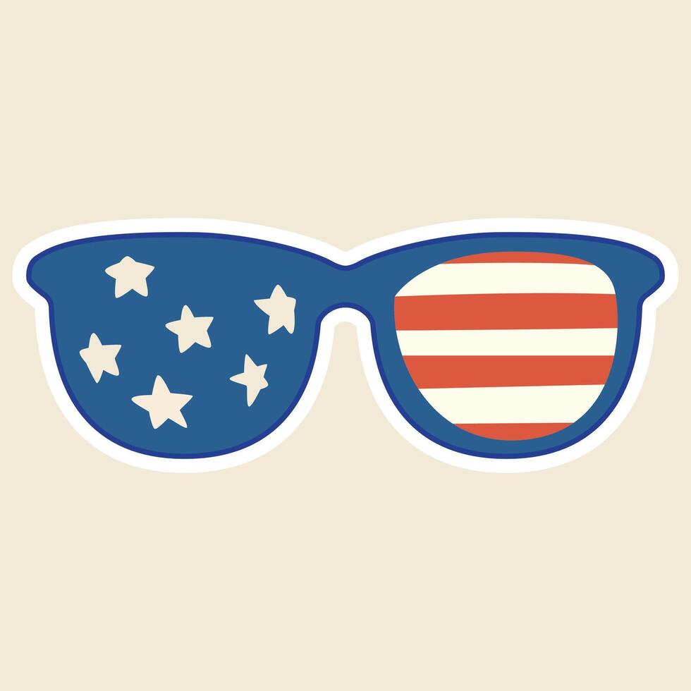illustration of sunglasses with stars and stripes design, representing American patriotism and Independence Day celebration. vector