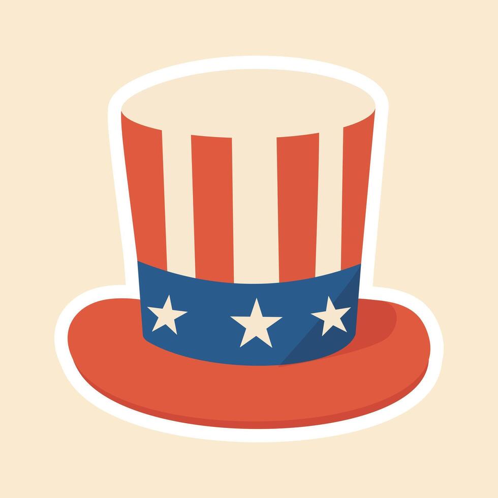 illustration of Uncle Sam hat with stars and stripes, iconic symbol of American patriotism. vector