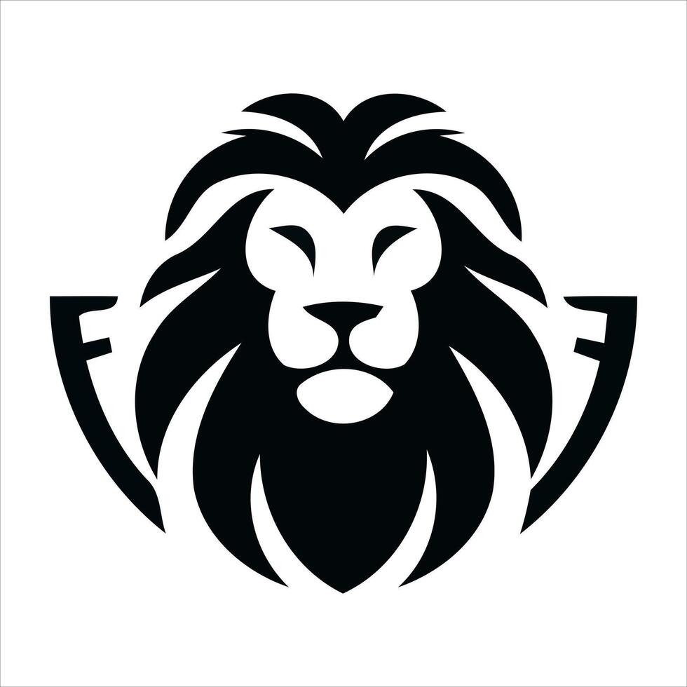 Stylized black lion head emblem with shield elements vector