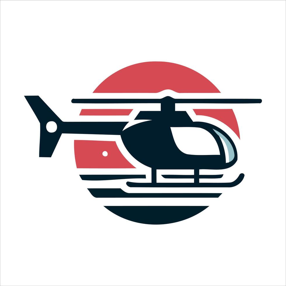 Modern helicopter silhouette against a stylized sunset circle vector