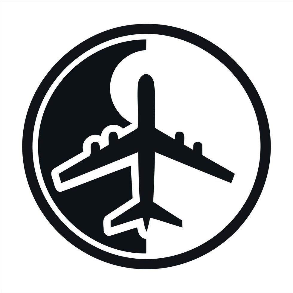 Airplane silhouette in a circle divided into day and night halves vector
