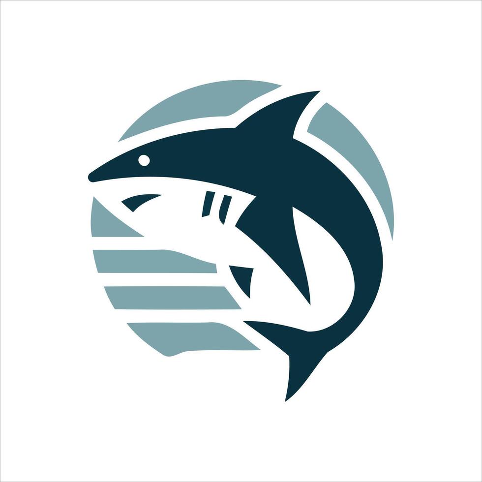 Stylized shark silhouette with abstract circular background and stripes vector