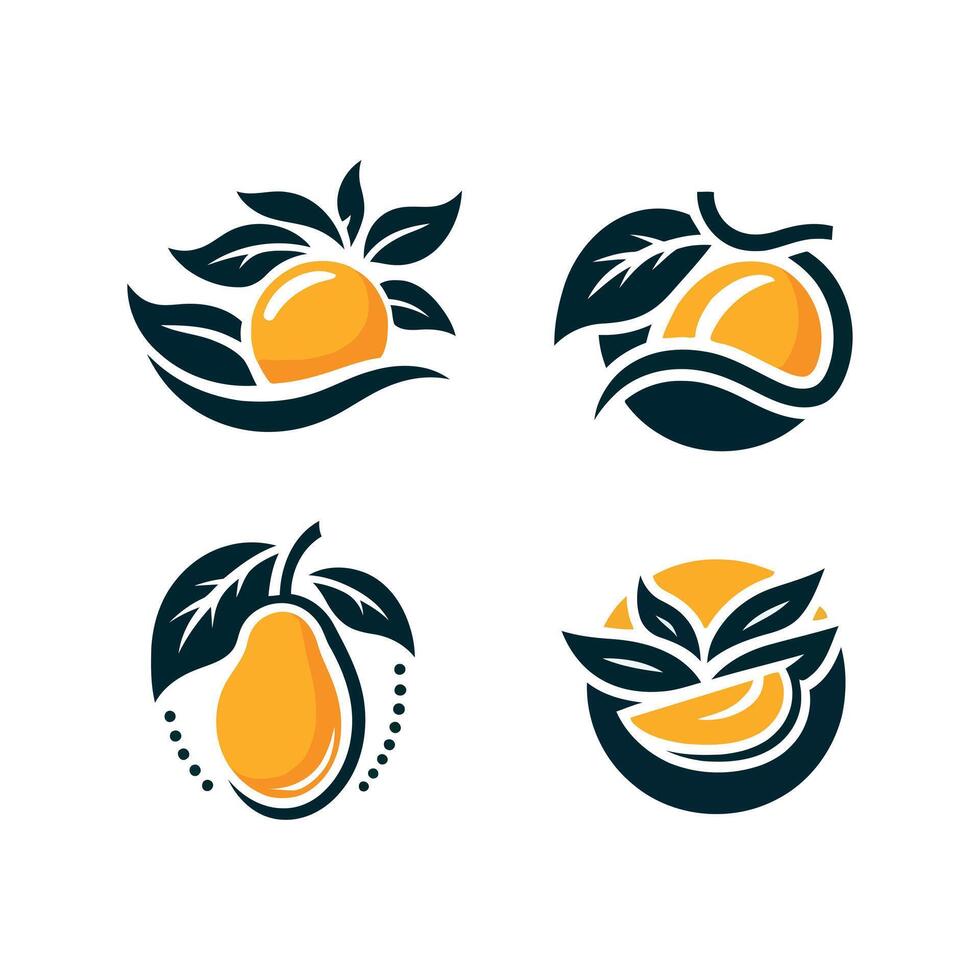 Modern fruit logo collection featuring oranges and pears with leaves vector