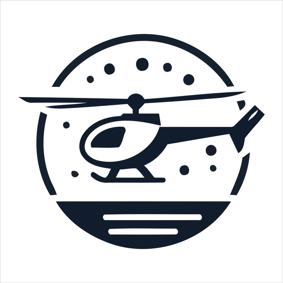 Stylized silhouette of a helicopter in a circular emblem vector