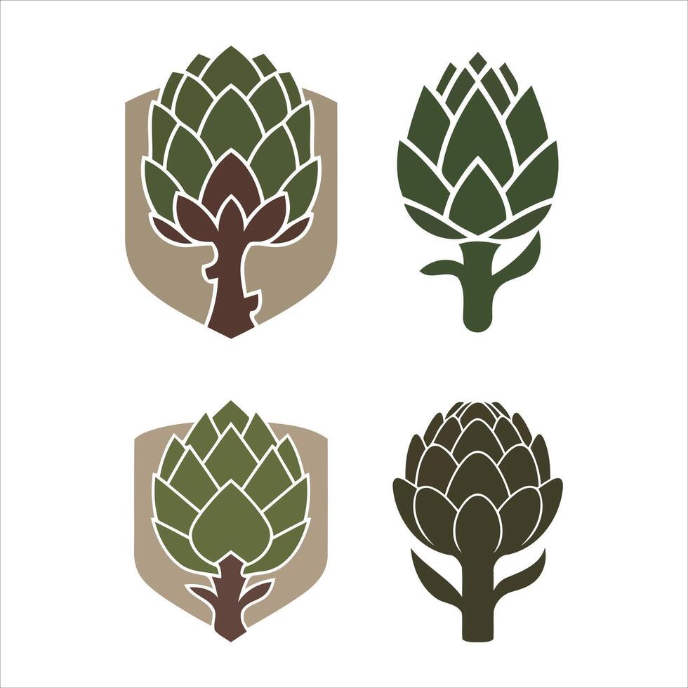 Stylized artichoke icons and emblem designs in earth tones vector