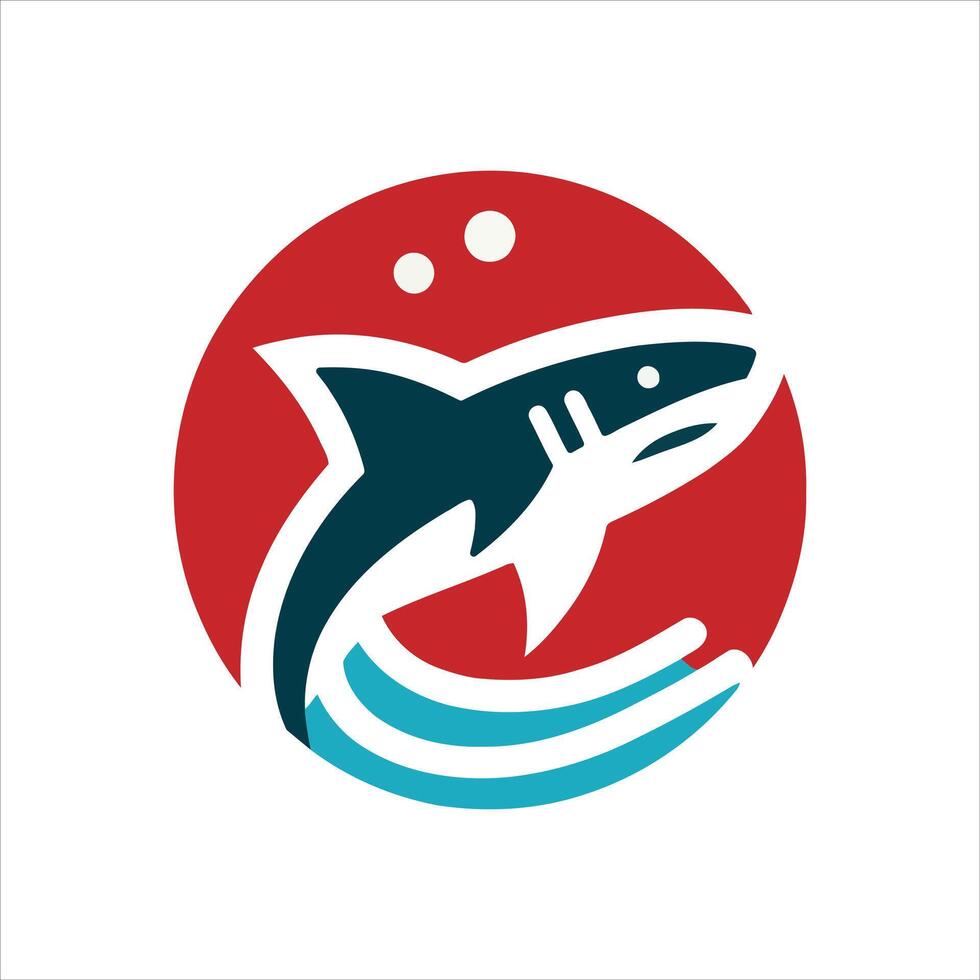 Stylized shark leaping through waves in a red circle emblem vector