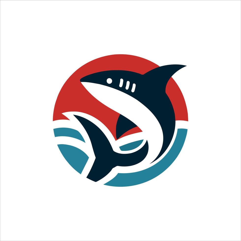 Stylized shark jumping through waves in a circular emblem vector
