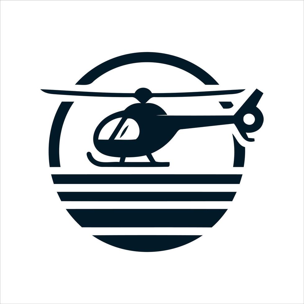 Modern silhouette of a helicopter in a circular emblem vector