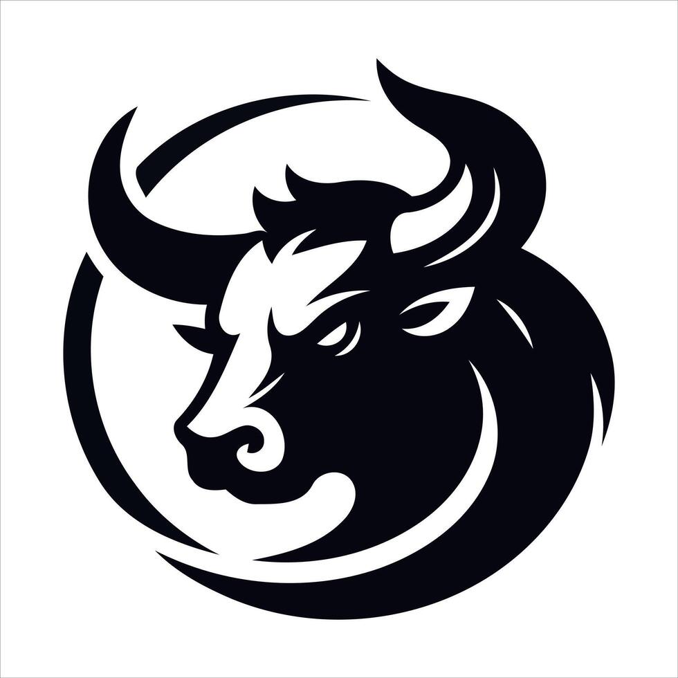 Stylized black bull head emblem with powerful curved horns vector