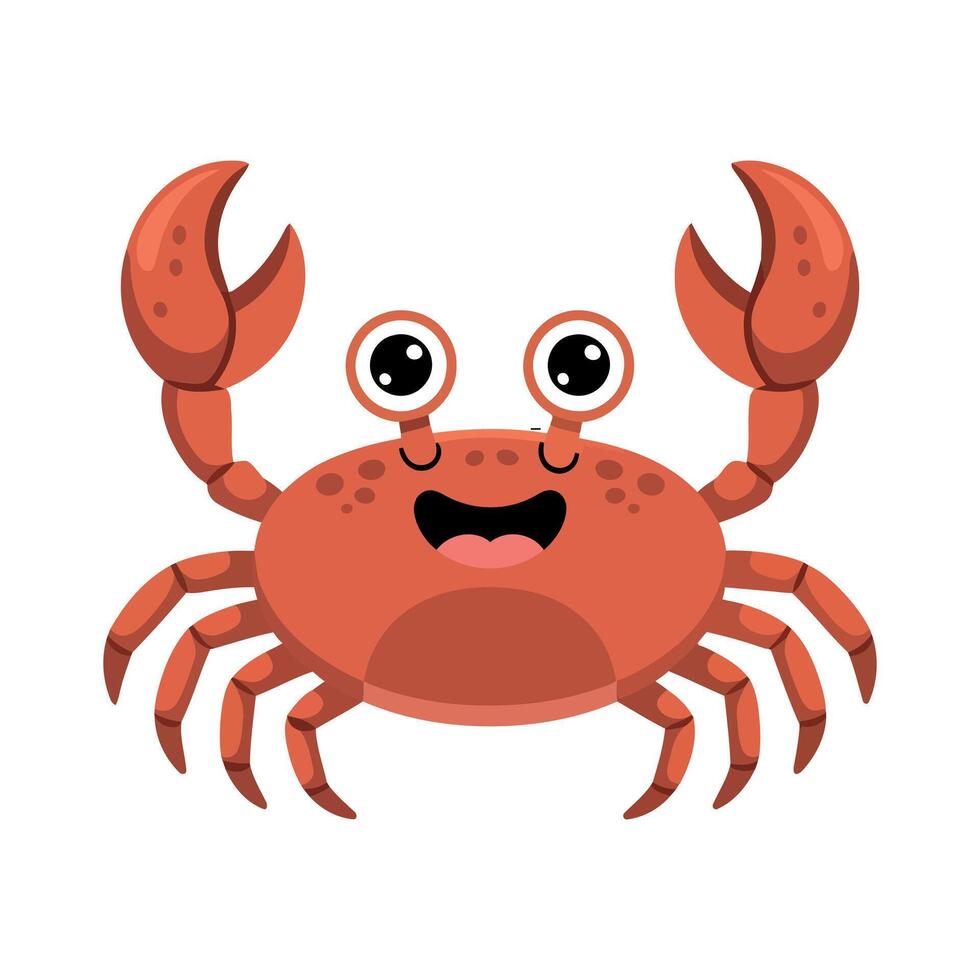 Cute cartoon crab with big eyes and open mouth on a white background vector