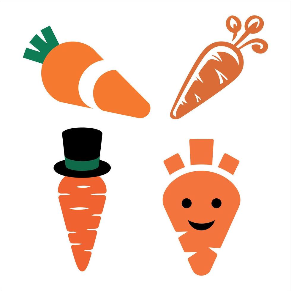 Four stylized carrots featuring different designs and expressions vector
