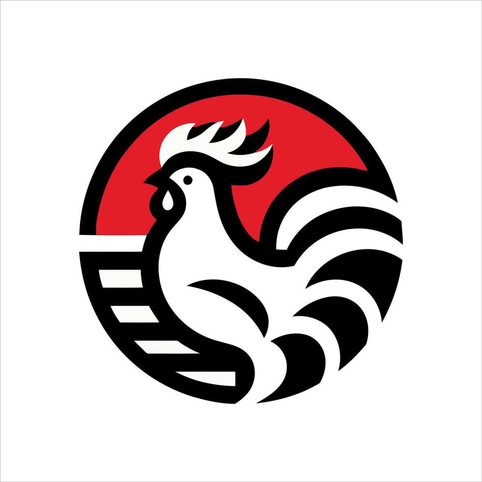 Modern stylized rooster logo design in black white and red vector