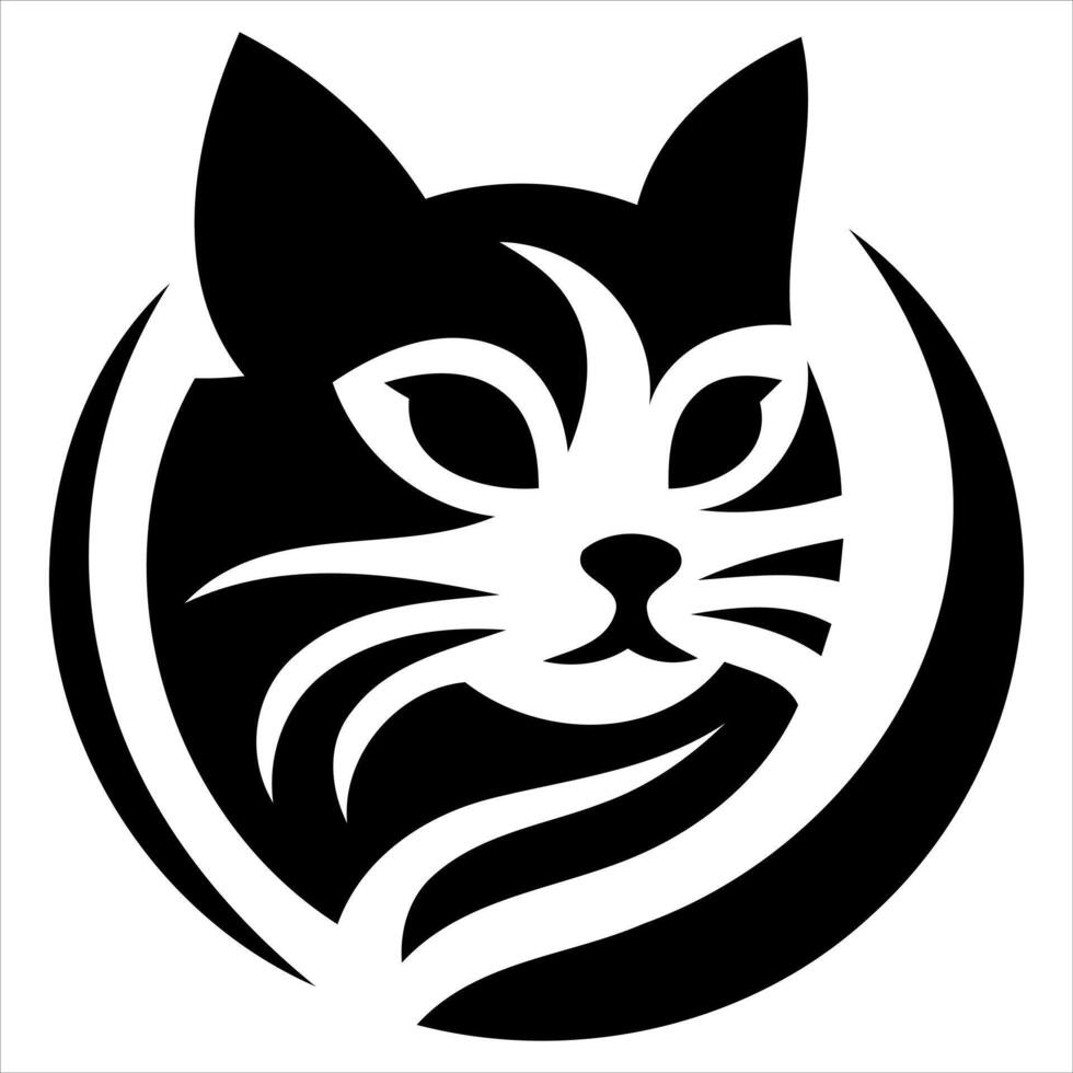 Abstract black and white stylized cat face logo design vector