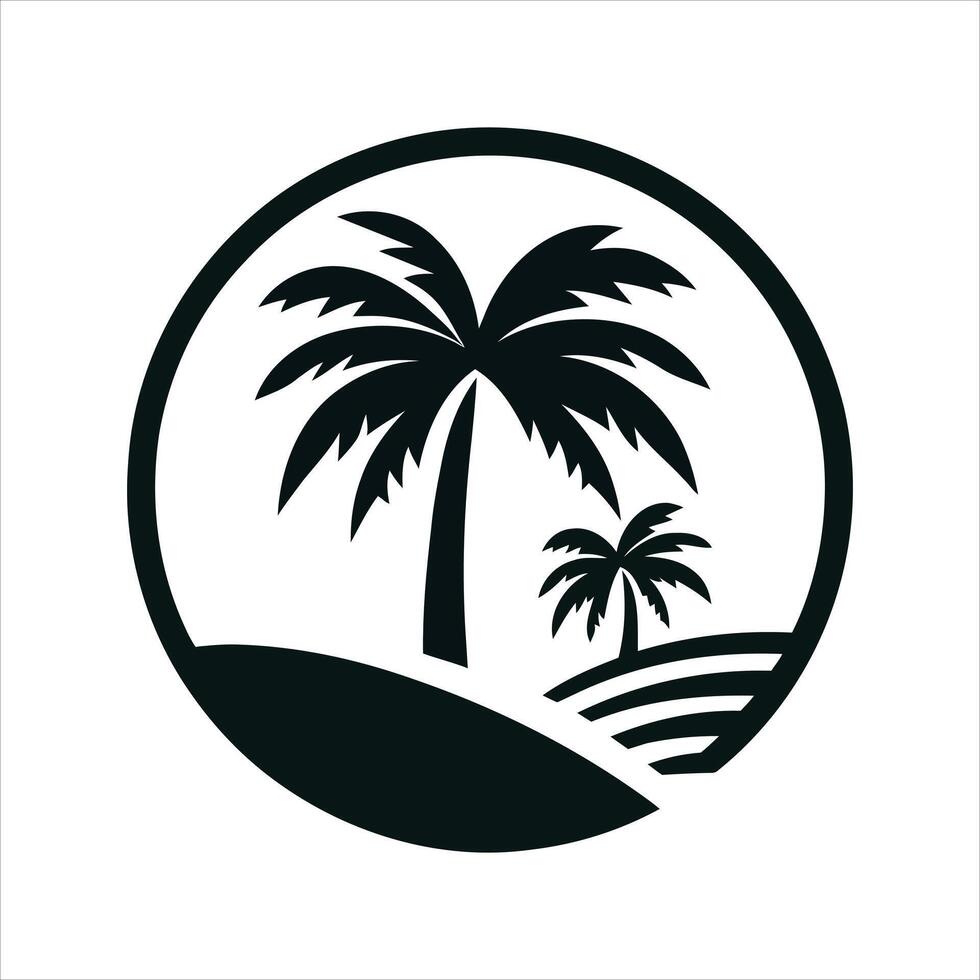 Stylized black and white logo featuring palm trees and rolling hills vector